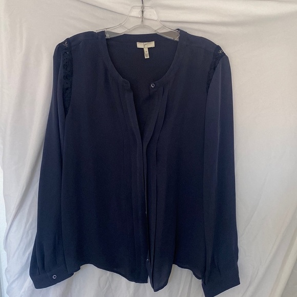 Joie Navy Silk lace Blouse Sz medium button long sleeve - Picture 1 of 5